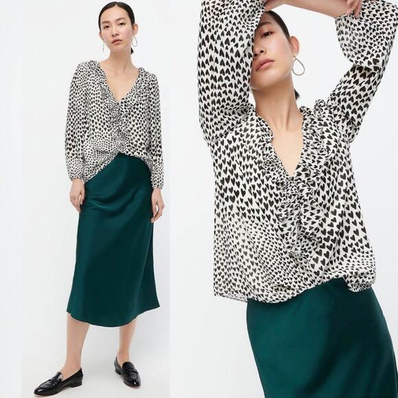 J. Crew Ruffle Heart Print Blouse - Picture 1 of 8